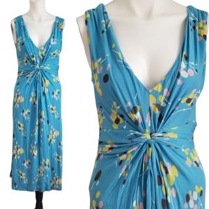 BODEN Surplice V-NECK Sleeveless  Summer Blue with abstract flowers Dress